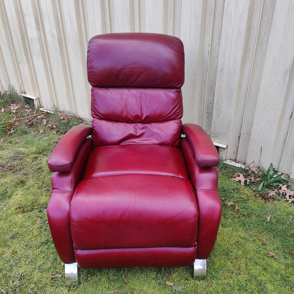 Vintage Burgundy Leather Lounge chair with Chrome Feet, Circa 1970's