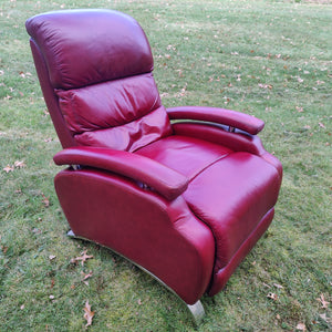 Vintage Burgundy Leather Lounge chair with Chrome Feet, Circa 1970's