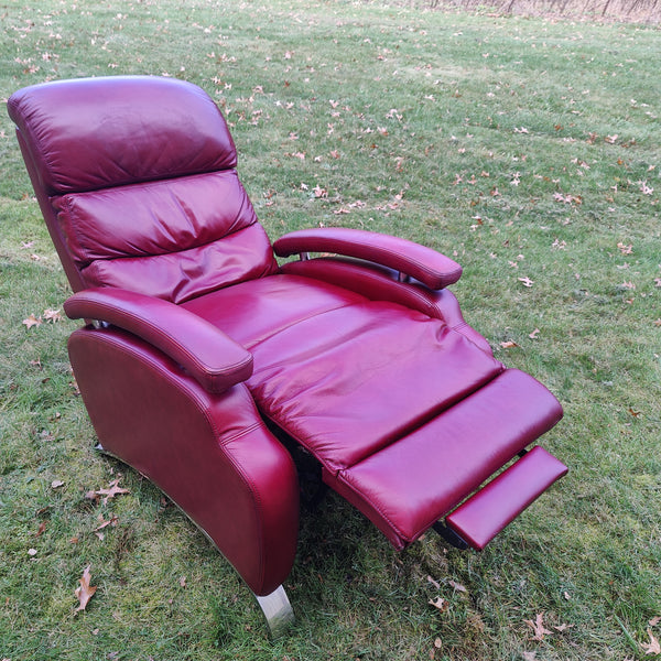 Vintage Burgundy Leather Lounge chair with Chrome Feet, Circa 1970's
