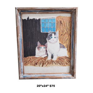 Adorable Vintage Framed Painting of Cats
