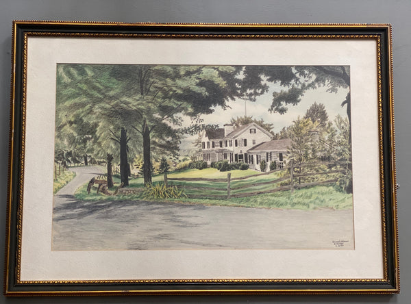 Colored Pencil Study of a Home. Signed and Dated, Howard Adams 1969.