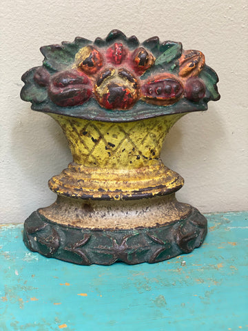 Antique Painted Cast Iron Flower Basket Door Stop