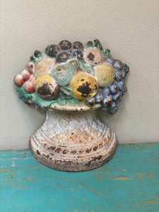Antique Painted Cast Iron Fruit Basket Door Stop