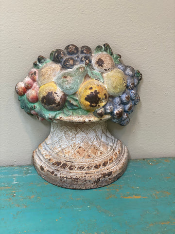 Antique Painted Cast Iron Fruit Basket Door Stop